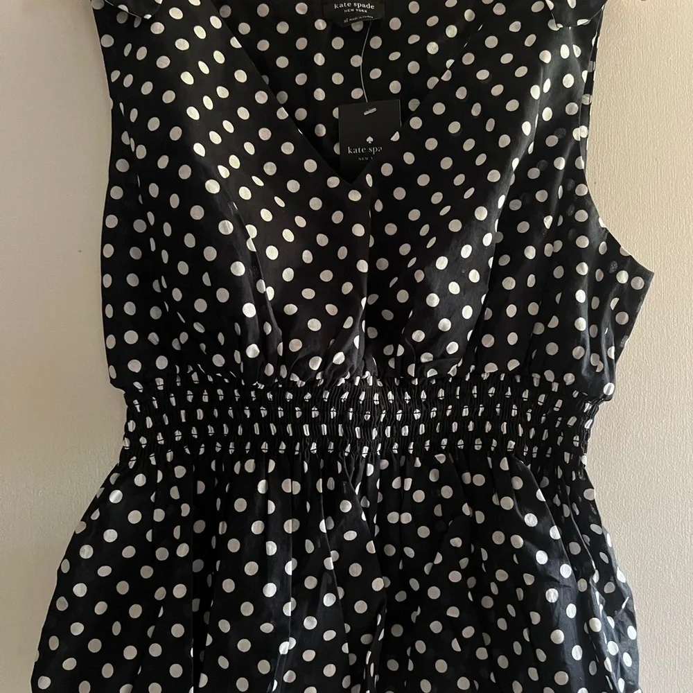 Kate Spade Black and White Polka Dot Peplum Tank XL